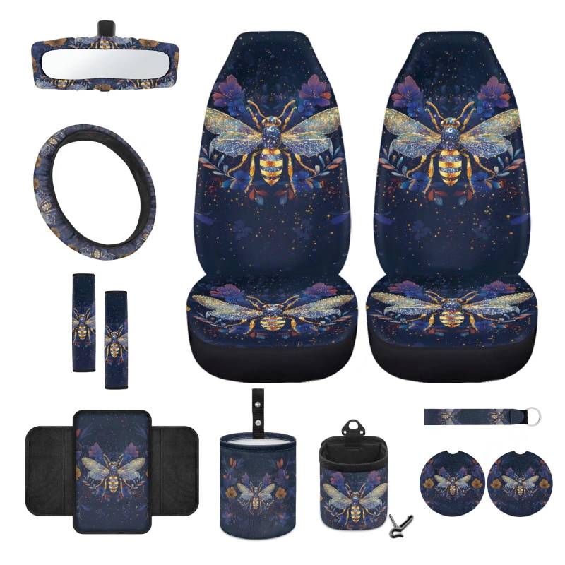 Wanyint Vordersitzbezug-Set mit Lenkradbezug, Sicherheitsgurtschutz, Armlehnenpolster, Getränkehalter, Müllbeutel, Lüftungsschlitztasche, Rückspiegelbezug, Schlüsselanhänger, 12-teiliges Set von Wanyint