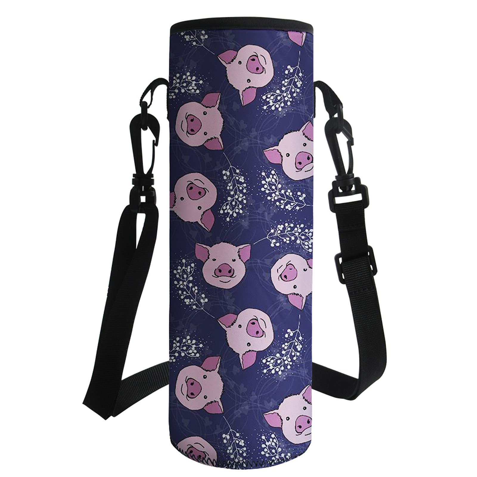 Wanyint Wasserflaschenträger rosa Schweine-Druck Neopren isoliert Flaschenabdeckung mit verstellbarem Gurt für Damen Herren Jungen Mädchen Edelstahl und Kunststoff Flaschen Sling Case Tasche von Wanyint