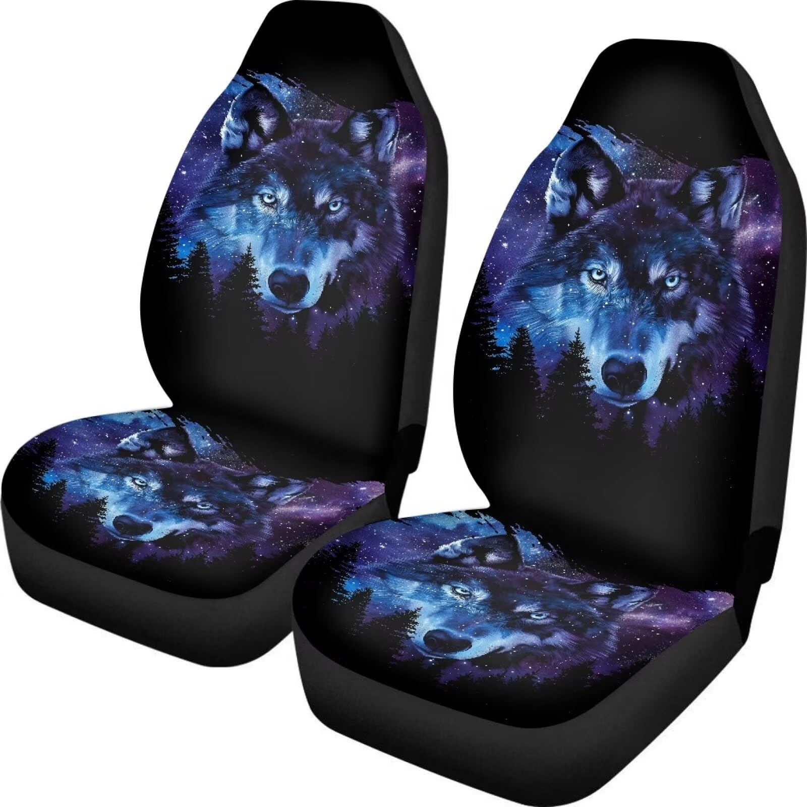 Wanyint Wolf Galaxy Forest Autositzbezug Vordersitz, Vordersitzschutz, Fahrzeugbankbezüge, waschbar, atmungsaktiv, Autositzdekoration von Wanyint