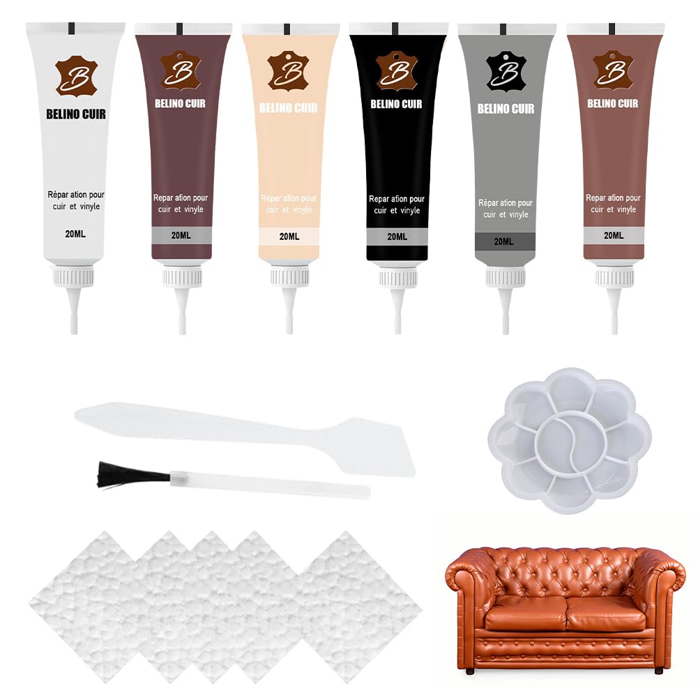 Wapasezyar Lederreparatur Creme, 6 Farben Leder Reparatur Creme Set, Mischbare Leder-Restaurator, Fiussigleder Kunstleder Reparaturset, Leder Reparatursätze, für Autositze, Sofa, Lederjacke, Schuhe von Wapasezyar