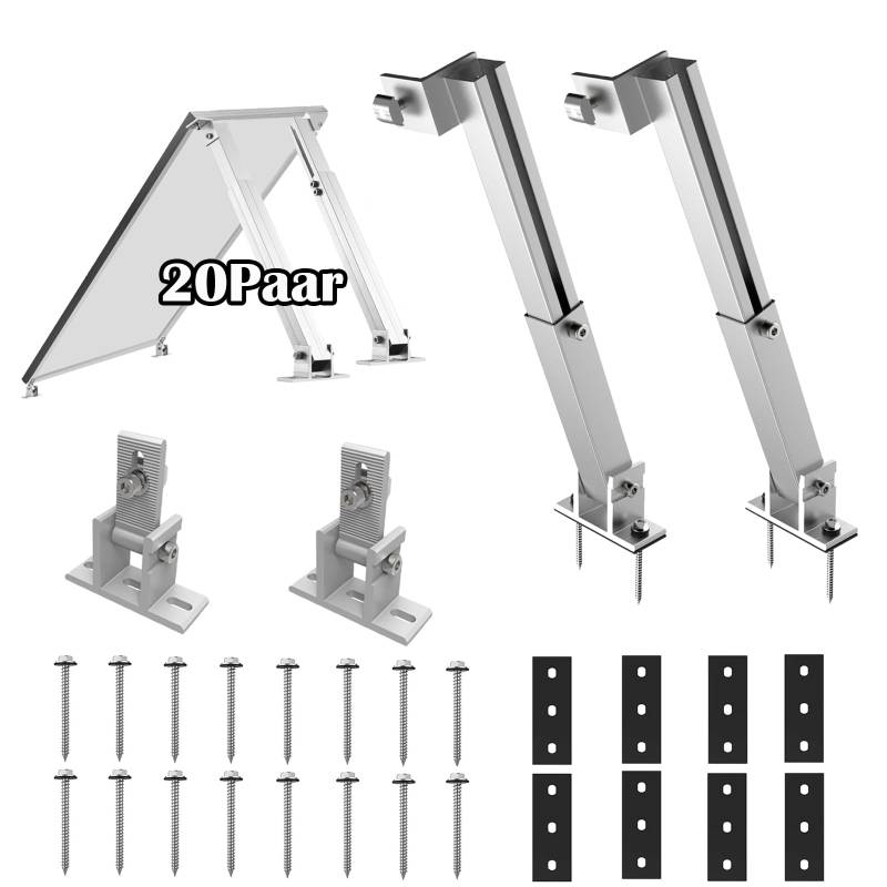 20 Paar Solarmodul Halterung, Aufständerung für Solarmodule 0-40°, Aluminium Solarpanel Halterung Individuell Verstellbar 36CM-70CM, Befestigung Solarmodul für Flachdach Wohnmobil Balkonkraftwerk von Warmfay