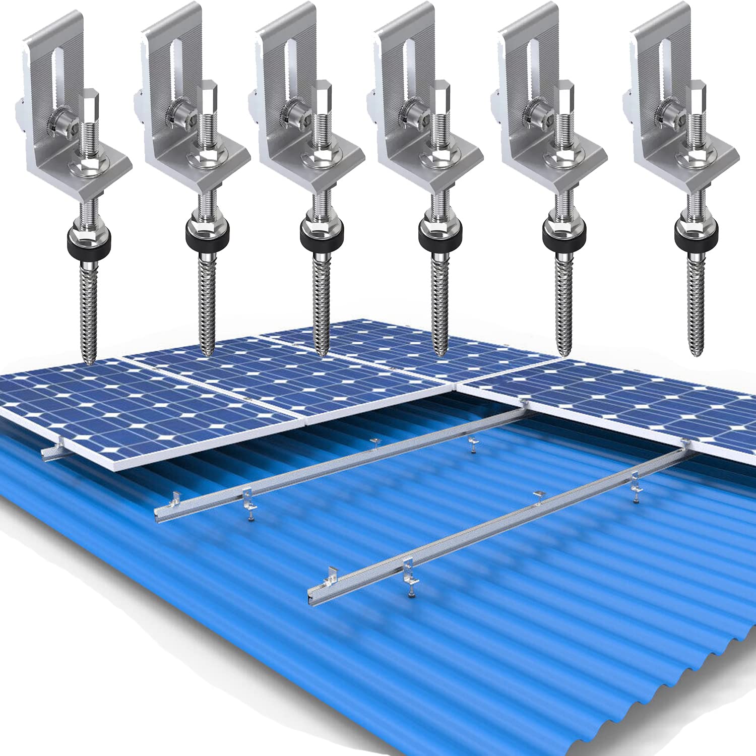 Aluprofil PV Solarpanel Verbindungs Aluschiene,6 X Edelstahl M10 Stockschraube mit L-Adapterplatte,Solarmodul halterung Kit für solar halterung Zinnbedachung von Warmfay