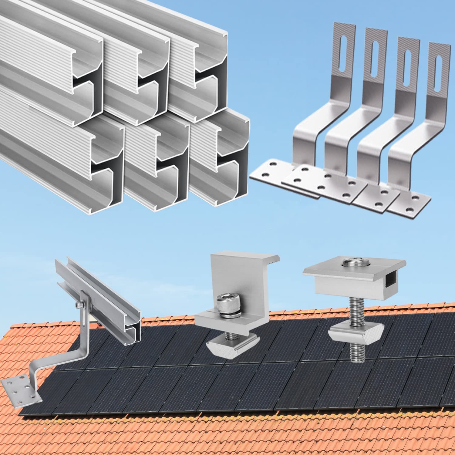 Solarmodul Halterung,Ziegeldach Solarpanel Halterung Dachhalterung für Aufachmontage Solar PV,Montageschiene Befestigungsschiene,PV Modul Halterung Montage 2 X Solarmodul 30mm Dicke von Warmfay