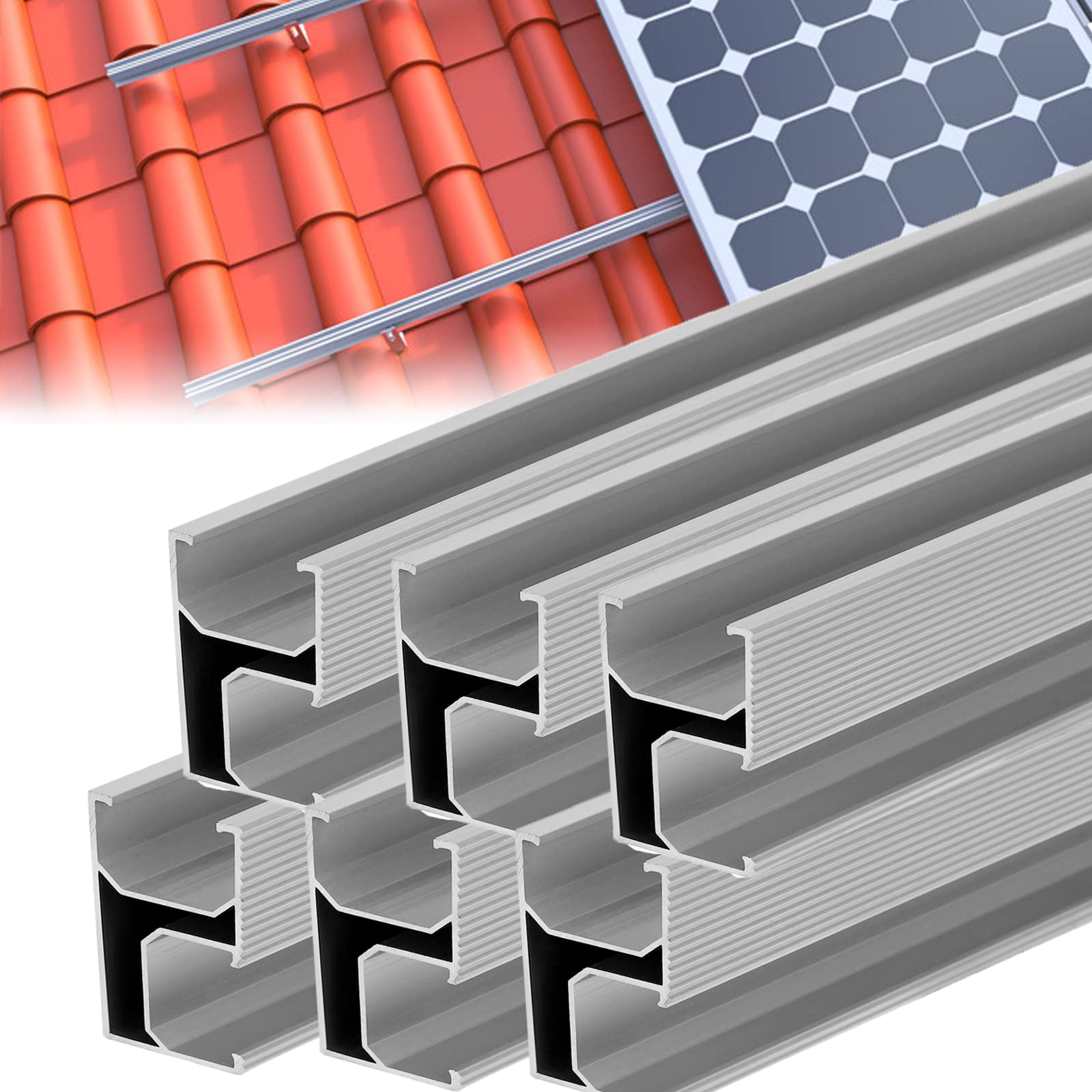 Solarmodul Halterung Aluprofil, Photovoltaik Montageschiene 1500mm 6 Set, Befestigung Solarmodul montageschiene, Dachhalterungen Solarmodule Schienen von Warmfay