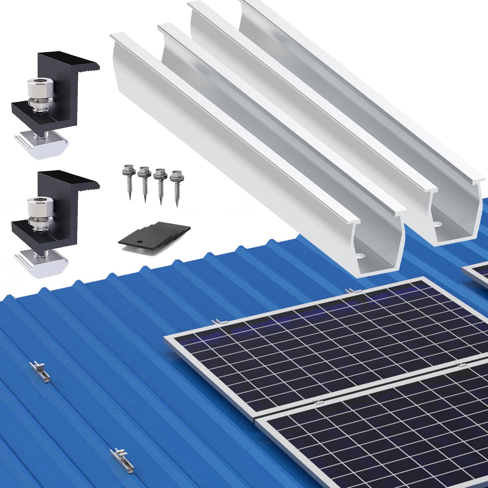 Solarmodul Halterung Befestigungssystem, Alu PV Modul Halterung mit 12CM Montageschiene und Befestigung Klemme für 1x Module 30mm Dicke, Solarpanel Halterung für Flachdach Trapezblech Blechdach von Warmfay