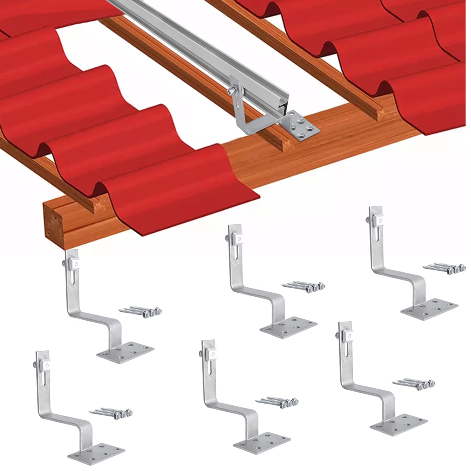 Solarmodul Halterung Dachhaken Verstellbar,Glasierte Fliesen Solarpanel Halterung Dachhalter Verstellbar Dachhalterung für Aufachmontage Solar PV,6 X Photovoltaik Seitenmontage Zubehör von Warmfay