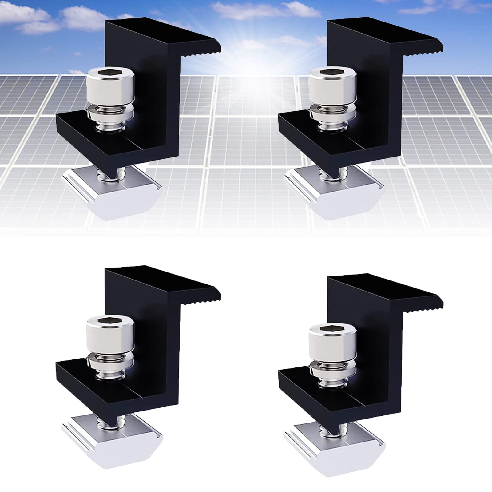 Solarmodul Halterung Endklemme Kit, 4 Stück Endklemme 30mm Schwarz Standard inkl. Verschraubung, Solar Panel Randklemme Verstellbare, Solar Endklemme für PV Solar Module Befestigungen auf dem Dach von Warmfay