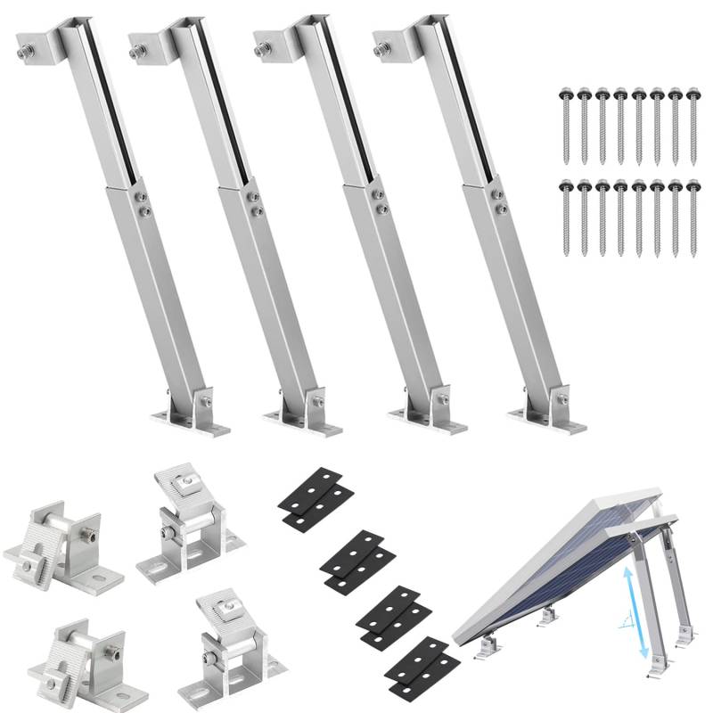 Solarmodule Montageset Aufständerung 0°-40° Verstellbare Neigungshalterungen, Solarmodul Halterung 36CM-70CM Versenkbar, Solarpanel Halterung für Flachdach Wand Balkonkraftwerk Wohnmobil (2 Paar) von Warmfay