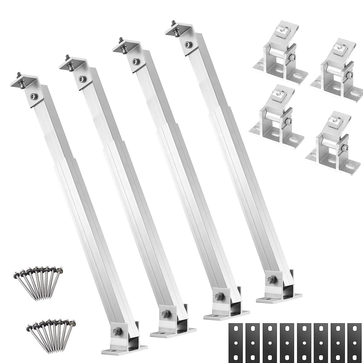 Solarmodule Montageset Aufständerung 0°-60° Verstellbare Neigungshalterungen, Solarmodul Halterung 52CM-104CM Versenkbar, Solarpanel Halterung für Flachdach Wand Balkonkraftwerk Wohnmobil (2 Paar) von Warmfay