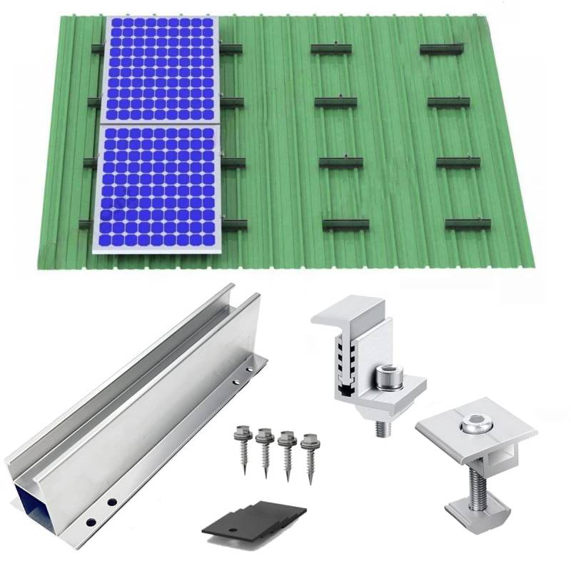 Warmfay Solarmodul Halterung Befestigungssystem, PV Modul Halterung mit 230MM Aluprofil und Einstellbar Klemme für 2X Solarmodul 30-35mm Dicke, Solarpanel Halterung für Blechdach Flachdach Trapezblech von Warmfay