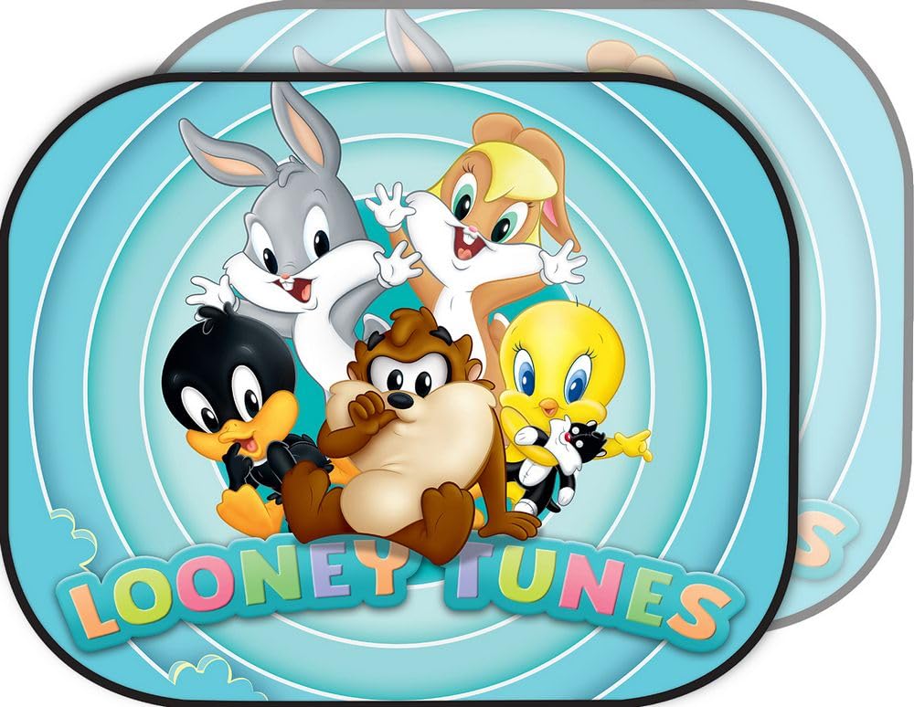 Warner Bros paar Seitenvorhänge für Autos Sonnenschutz Baby Looney Tunes Kind Mädchen 44x35cm Cartoons Bugs Bunny Duffy Duck Lola Bunny Tweety Sylvester Tuz blau, hellblau von TataWay in viaggio si cresce