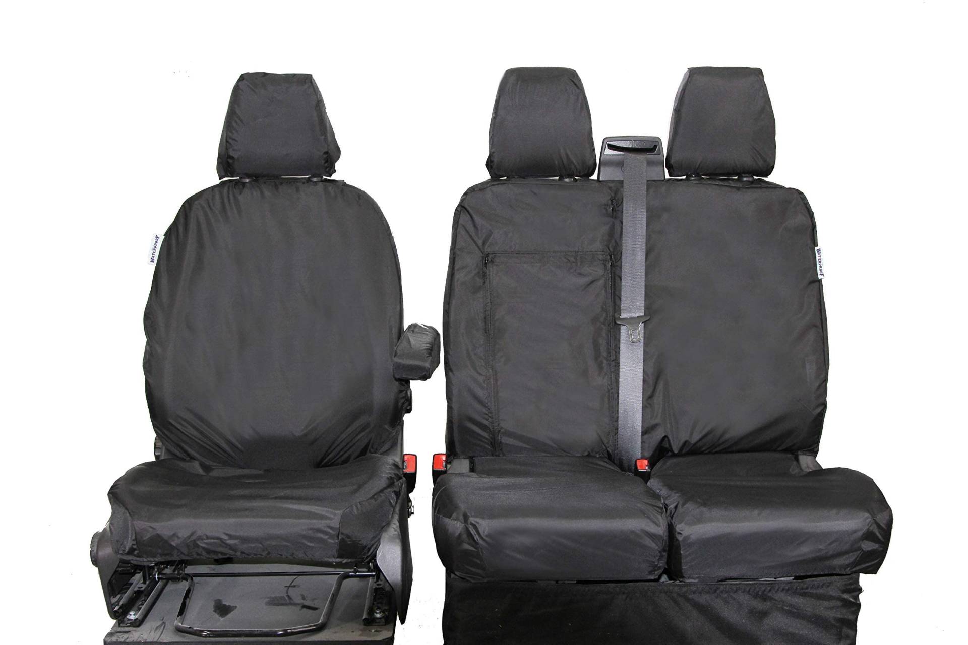 Heavy Duty Covers Maßgeschneiderte, wasserdichte, robuste Sitzbezüge für Ford Transit Custom Van 2013 2014 2015 2016 2017 2018 2019 2020 2021 2022 2023 | Fahrer- und Doppel-Set, Schwarz von Heavy Duty Covers