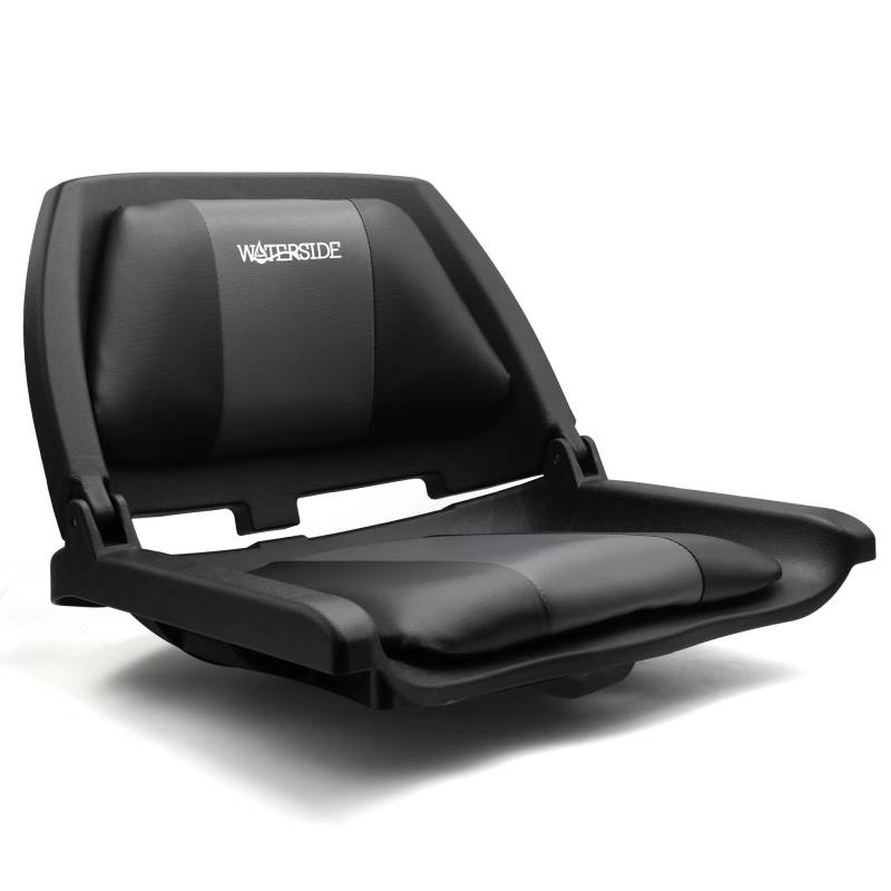 Waterside Captain Deluxe Allwetter Bootssitz mit Polster - Klappbarer, Ergonomischer Boat Seat für Langlebigen Komfort (schwarz/grau) von Waterside