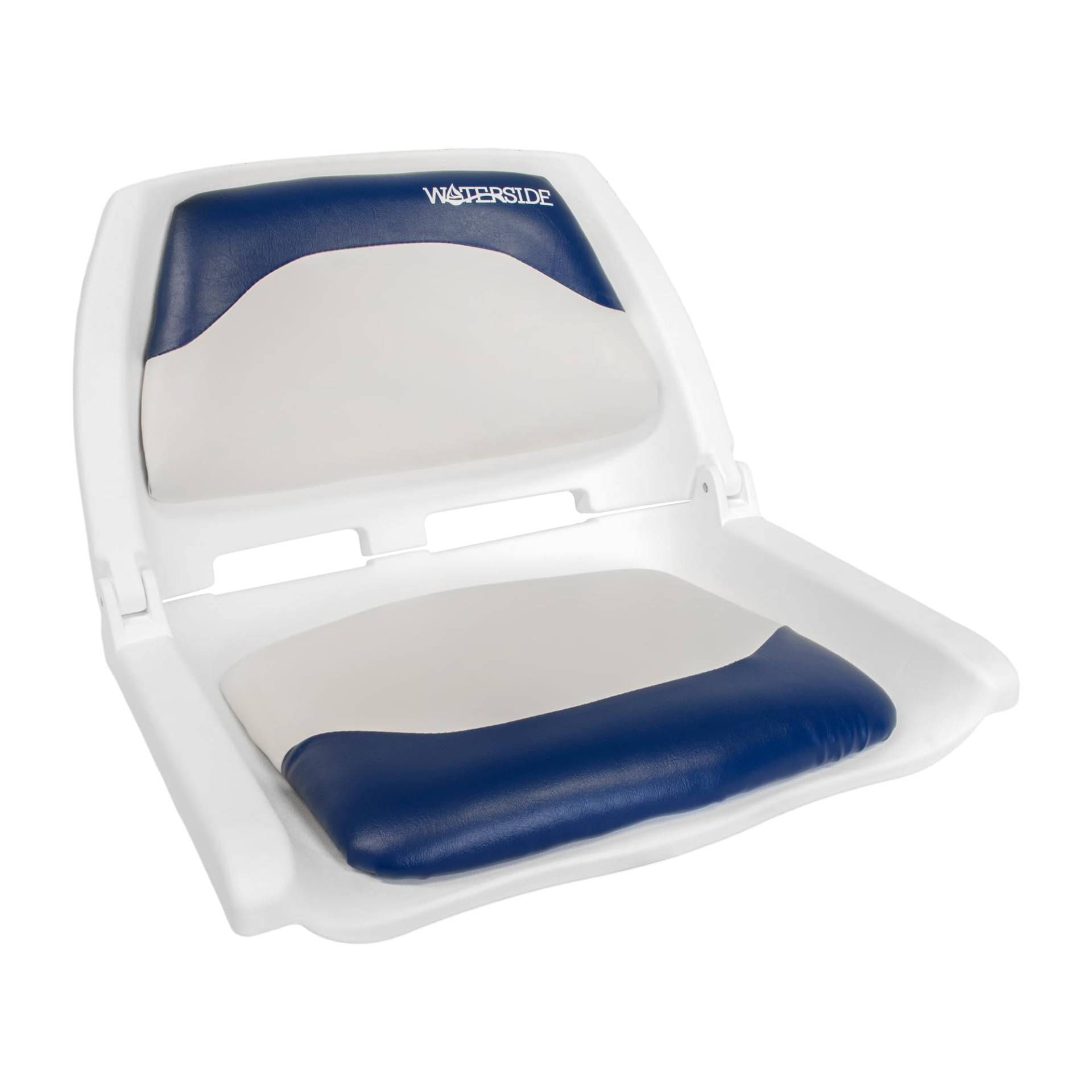 Waterside Captain Deluxe Allwetter Bootssitz mit Polster - Klappbarer, Ergonomischer Boat Seat für Langlebigen Komfort (weiß/blau) von Waterside