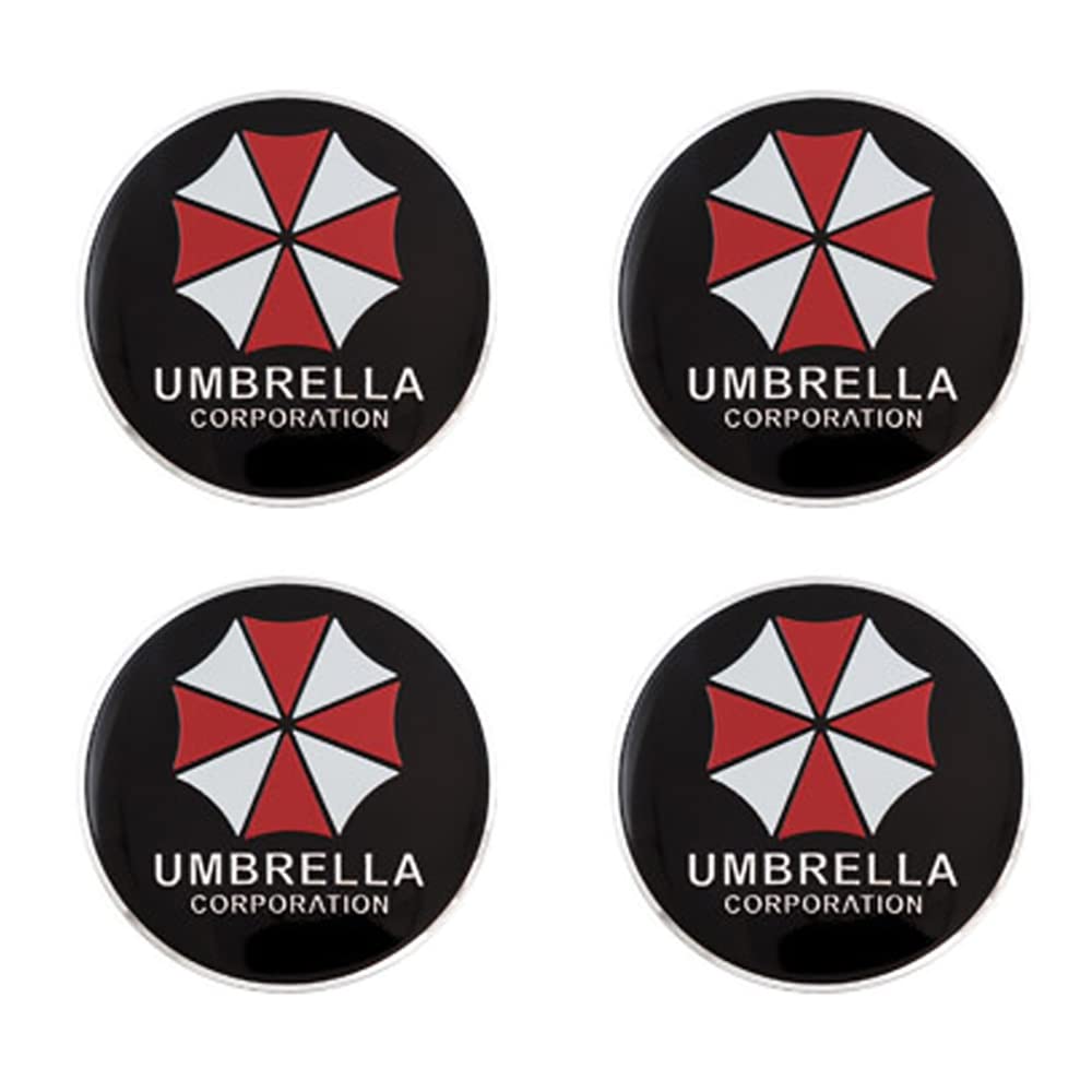 4 Stück Auto Radnabenkappen Aufkleber, Staubdicht wasserdicht und rostfrei, Für Resident Umbrella Evil 60MM mit Plakette Nabenkappen Schutzzubehör von Watsky