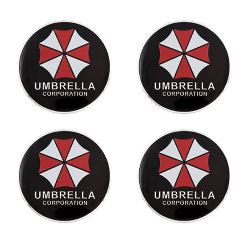 4 Stück Auto Radnabenkappen Aufkleber, Staubdicht wasserdicht und rostfrei, Für Resident Umbrella Evil 60MM mit Plakette Nabenkappen Schutzzubehör von WatSKY