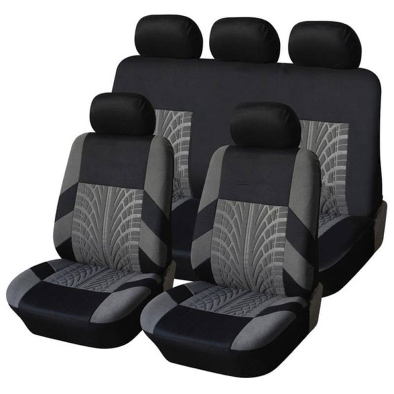 9 PCS Leder Autositzbezüge Set, Für SsangYong ActYon Korando Kyron Rexton Rodius Wasserdicht Bequem Rutschfester Leicht Reinigen 5 Sitzer Schonbezüge Innenraum Zubehör,F/Black Gray von Watsky