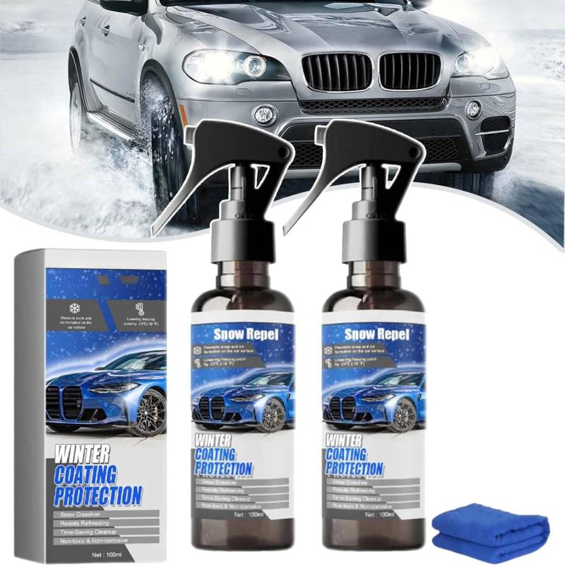 Car Windshield Snow Melting Coating Spray, New Deicer Spray for Car Windshield, Auto Windshield Deicing Spray, De Icer for Car Windshield, Windshield Spray for Ice and Snow (2 Pcs) von Wbietu