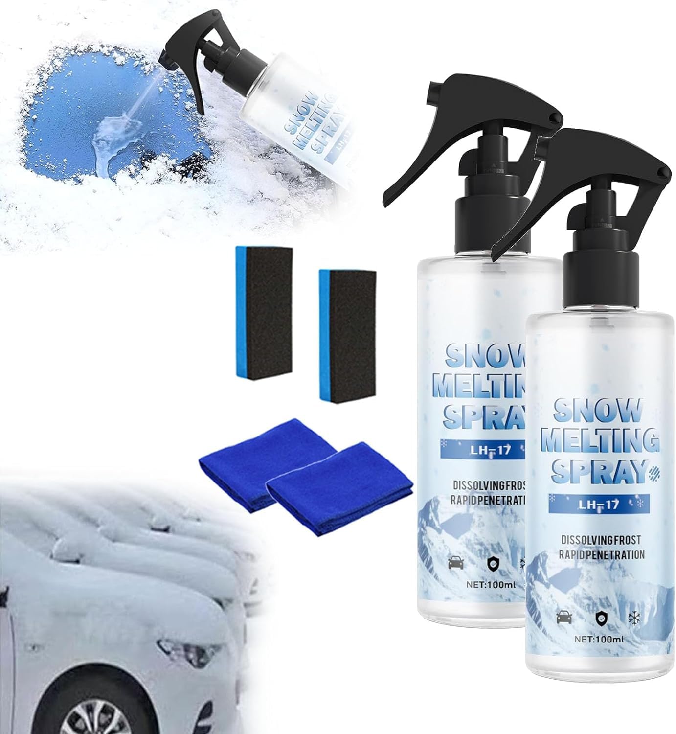 Car & Refrigerator De-Icing and Snow Spray, Deicer for Car Windshield, Fast Snow Melting Spray, Defrosting Agent, Ice-Melting Agent, Protecting The Paint from Snow and Ice Scratches (2 Pcs) von Wbietu