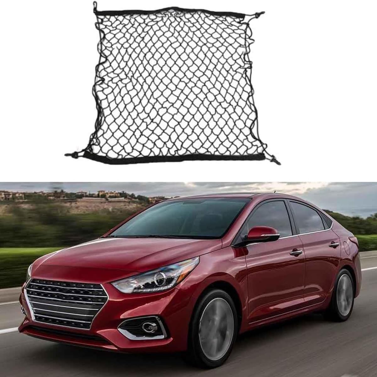 Auto Gepäcknetz Kofferraumnetz für Hyundai Accent Verna Solaris HC 2018-2022, Einfacher Strapazierfähige Hohe Tragfähigkeit Gepäckschutznetz von Weelii