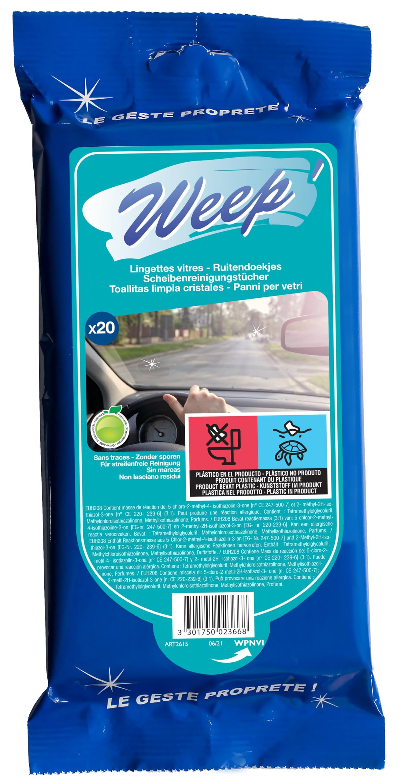 Weep Fenster- und Glasreinigungstücher mit Apfelduft (20er-Pack) von Weep