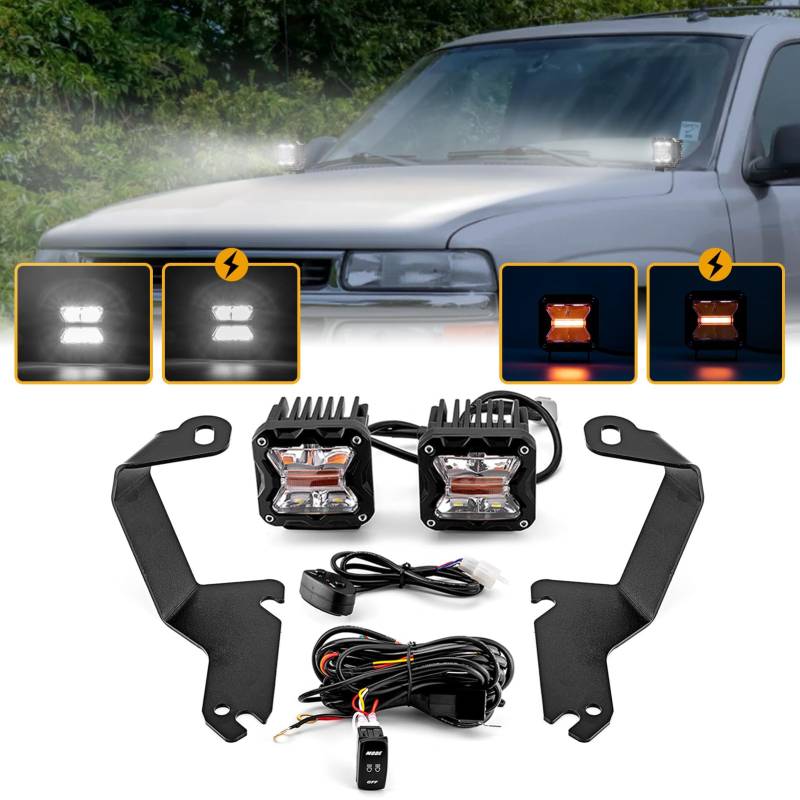 WeiSen Ditch Hood Light Montagehalterungs-Set mit 7,6 cm LED-Lichtkapseln Kabelbaum, kompatibel mit Silverado 1500HD 1999–2006, passend für Sierra 1500 HD 1999–2006 von WeiSen