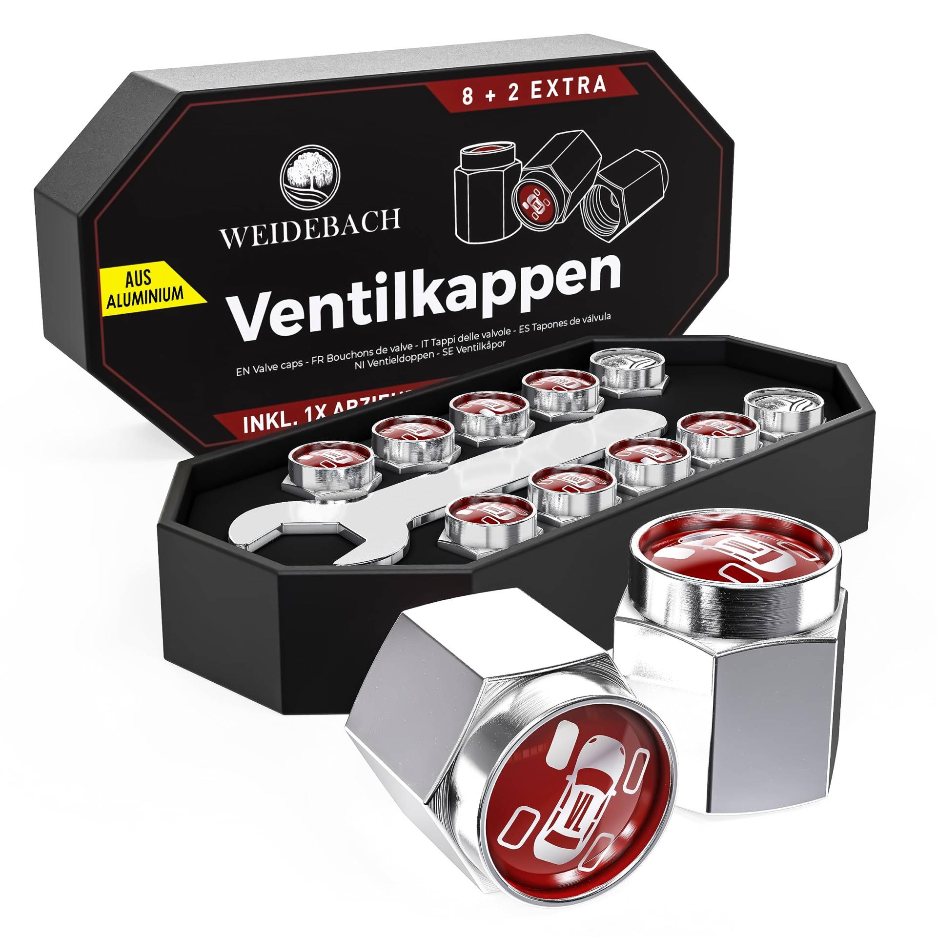 WEIDEBACH® sechseckige Aluminium Ventilkappen 10 Stück, einfach drehbare Ventilkappen Auto, griffige Ventilkappen Fahrrad, Fahrrad Ventilkappen, Autoventil Kappe, Ventildeckel, Reifenventilkappen von Weidebach