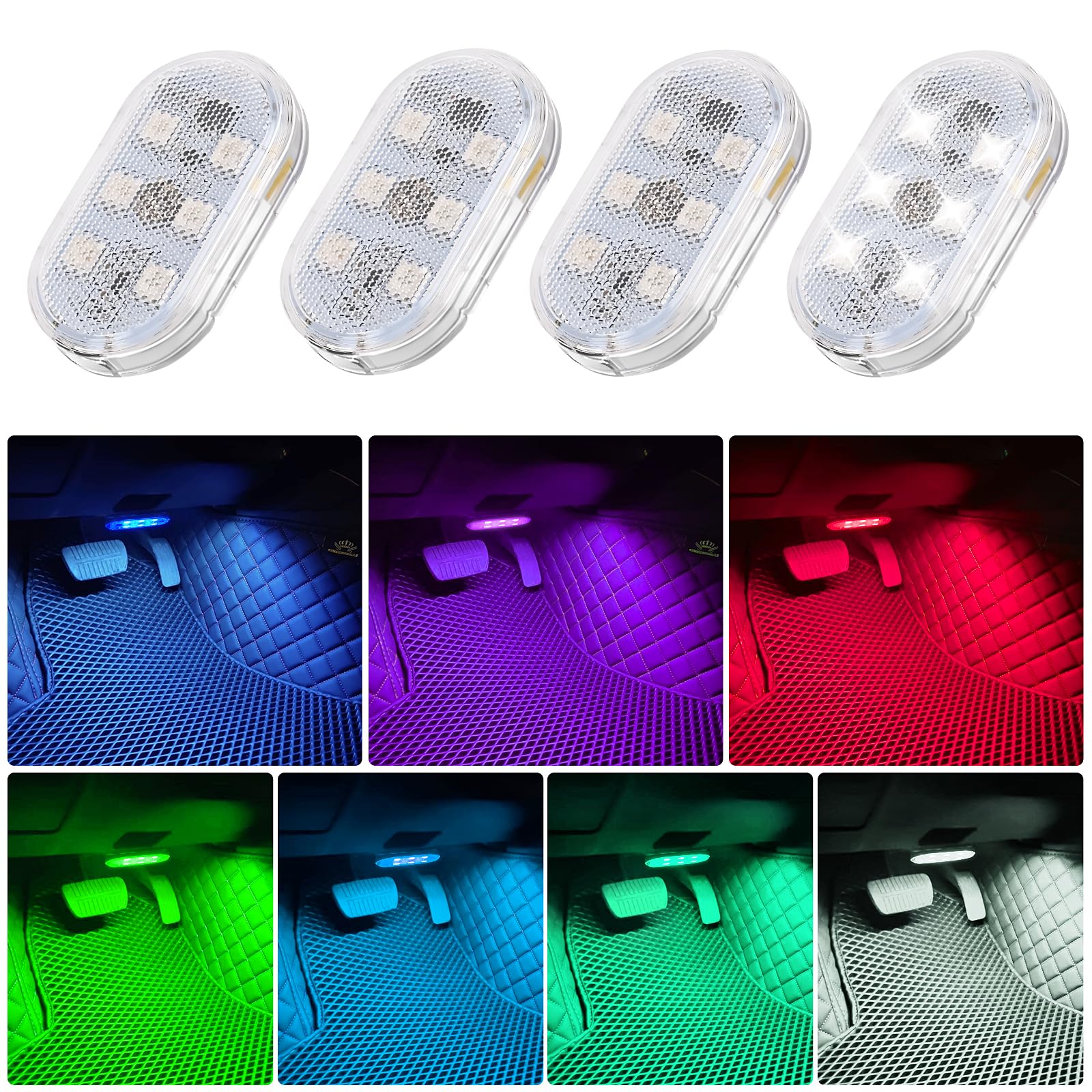 Weinsamkeit Auto LED Innenbeleuchtung Kabellos, 4 Stück Mehrfarbige LED Atmosphäre Licht mit 6 LED-Lampenperlen und Berührungssteuerung USB Wiederaufladbaren Fußraumbeleuchtung Auto LED Neon für Auto von Weinsamkeit