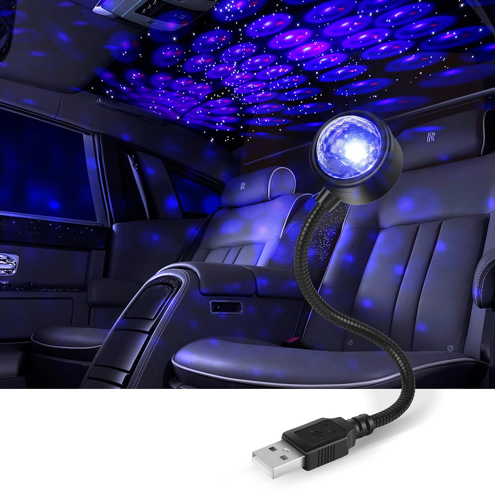 Weinsamkeit LED Auto Decke Starlight, USB Nachtlicht Auto Innen Atmosphäre Licht Mehrere Modi Plug and Play Mini Discokugel Decke Starlight Projection LED-Licht Universal für Auto Zuhause Party Bar von Weinsamkeit