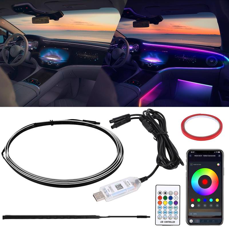 Weinsamkeit LED Innenbeleuchtung, Acryl Auto RGB Ambientebeleuchtung Strip mit 165 LEDs, 3 Kontrollmethoden LED Atmosphäre Lich Innenraum Atmosphärenlicht USB-Neonlicht Musiklichtleiste für Auto Heim von Weinsamkeit