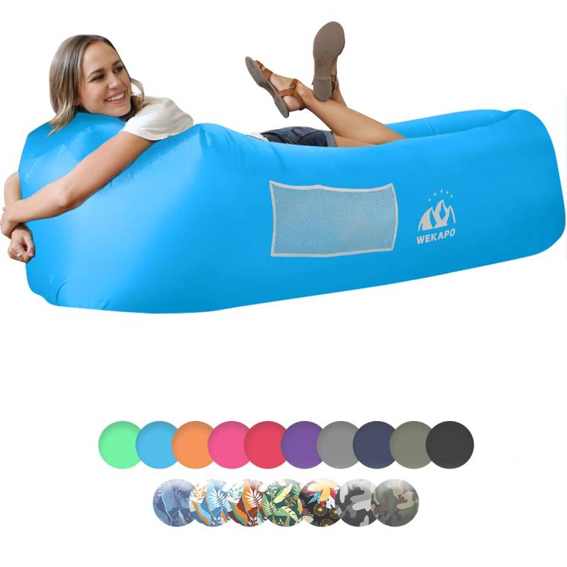 Wekapo Aufblasbarer Lounger mit Tragebeutel, Sicherungsstock und Pflaschenöffner für Reisen, Camping, Wander, Schwimmbad- und Strandparties. von WEKAPO