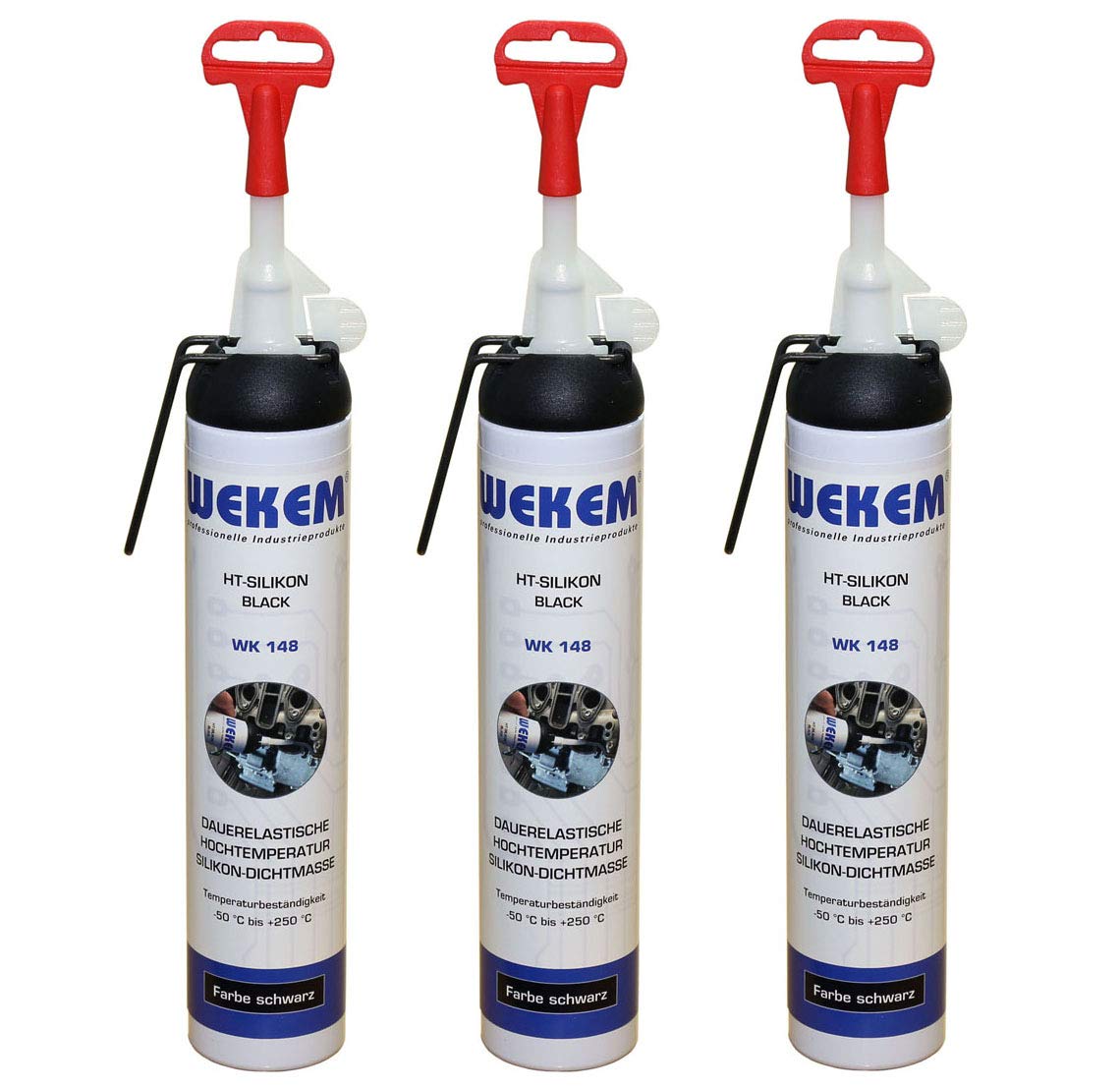 3x 200ml Wekem HT-Silikon Black Presspack WK148 von Wekem