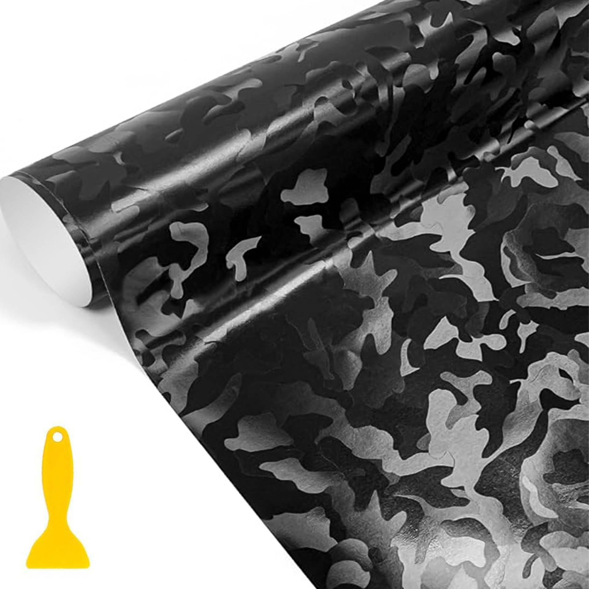 Wellzenith Geschmiedete Carbon Folie,150 * 30cm Selbstklebend Autofolie aus Vinyl,Forged Carbon Folie Vinylfolie (Schwarz Camouflage) von Wellzenith