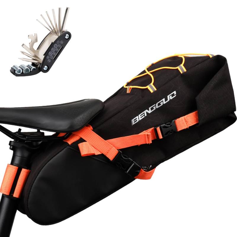 Wenbones Fahrrad Satteltasche Wasserdicht, Fahrradsitz Tasche 10L Einfache Montage, Satteltasche Fahrradtasche für Mountainbikes, Fahrräder, und Rennräder (TPU Orange Schwarz) von Wenbones