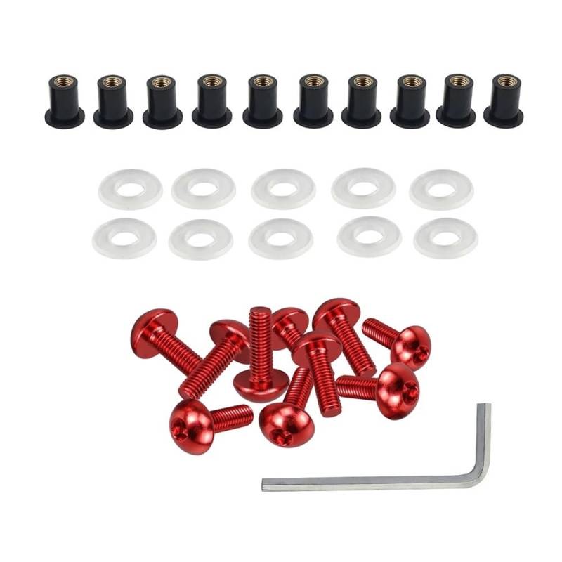 Bolzen Schrauben Motorrad Windschutzscheibe Wellnuts Schrauben 5MM Windschutzscheibe Für A&prilia Für D&ucati Für K&awasaki Für S&uzuki Für T&riumph Für Y&amaha(Red) von Wenqu