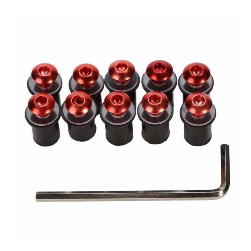 Wenqu Bolzen Schrauben 10 Stück Aluminium Motorrad M5 X 15 Mm Windschutzscheibe Windschutzscheibe Schrauben Schrauben Muttern Kit Motorrad(Red) von Wenqu