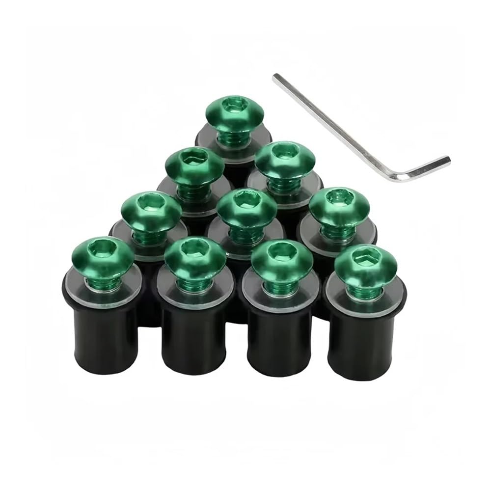 Wenqu Bolzen Schrauben 5mm 10PCS Motorrad Windschutz Windschutz Schrauben Schrauben Mutter Für S&uzuki Für GSXR 600 750 1000 Für K1 Für K2 Für K3(10 pcs Green) von Wenqu