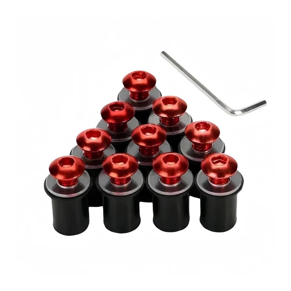 Wenqu Bolzen Schrauben 5mm 10PCS Motorrad Windschutz Windschutz Schrauben Schrauben Mutter Für S&uzuki Für GSXR 600 750 1000 Für K1 Für K2 Für K3(10 pcs Red) von Wenqu