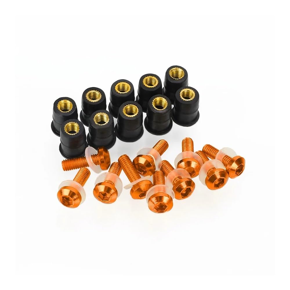 Wenqu Bolzen Schrauben 5mm 10PCS Motorrad Windschutzscheibe Schrauben Schrauben Mutter Kit Für CT100 Für Pulsar 150 Für DTS-ich Für NS160 Für NS200 Für RS200(Orange) von Wenqu