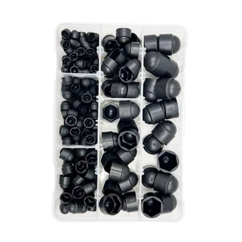 Wenqu Bolzen Schrauben Schutzmutter M4 M6 M8 M10 M12 Innensechskantkappen Muttern Abckung Kunststoff Sechskantschrauben Mutternschutzschrauben(Black 197pcs) von Wenqu