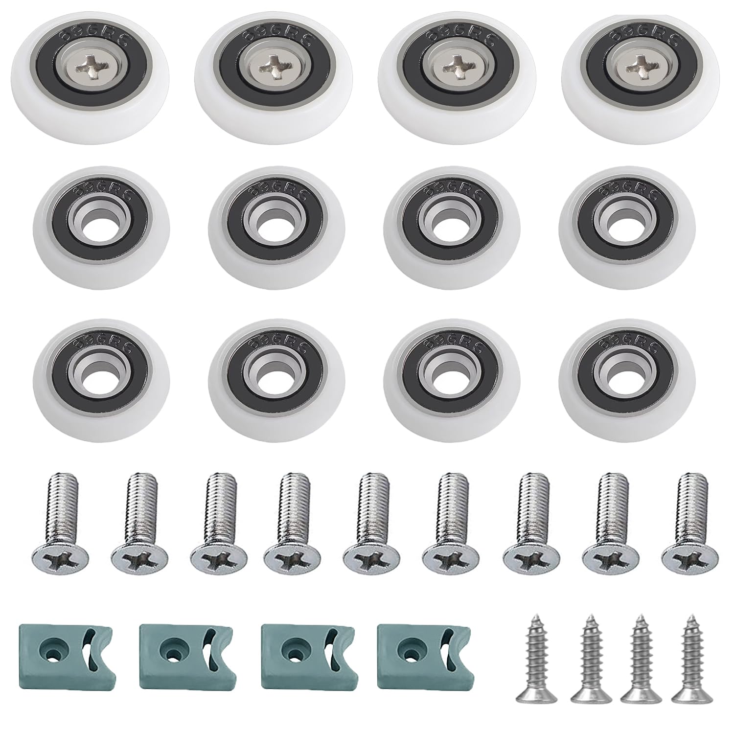 WeqeYent 12 Sätze(32 Stück) 25/23mm Duschsatzteile Duschkabinen Duschtür Schiebetür Ersatzrollen Duschkabinenrollen Laufrollen für Duschkabinentür mit Schrauben von WeqeYent