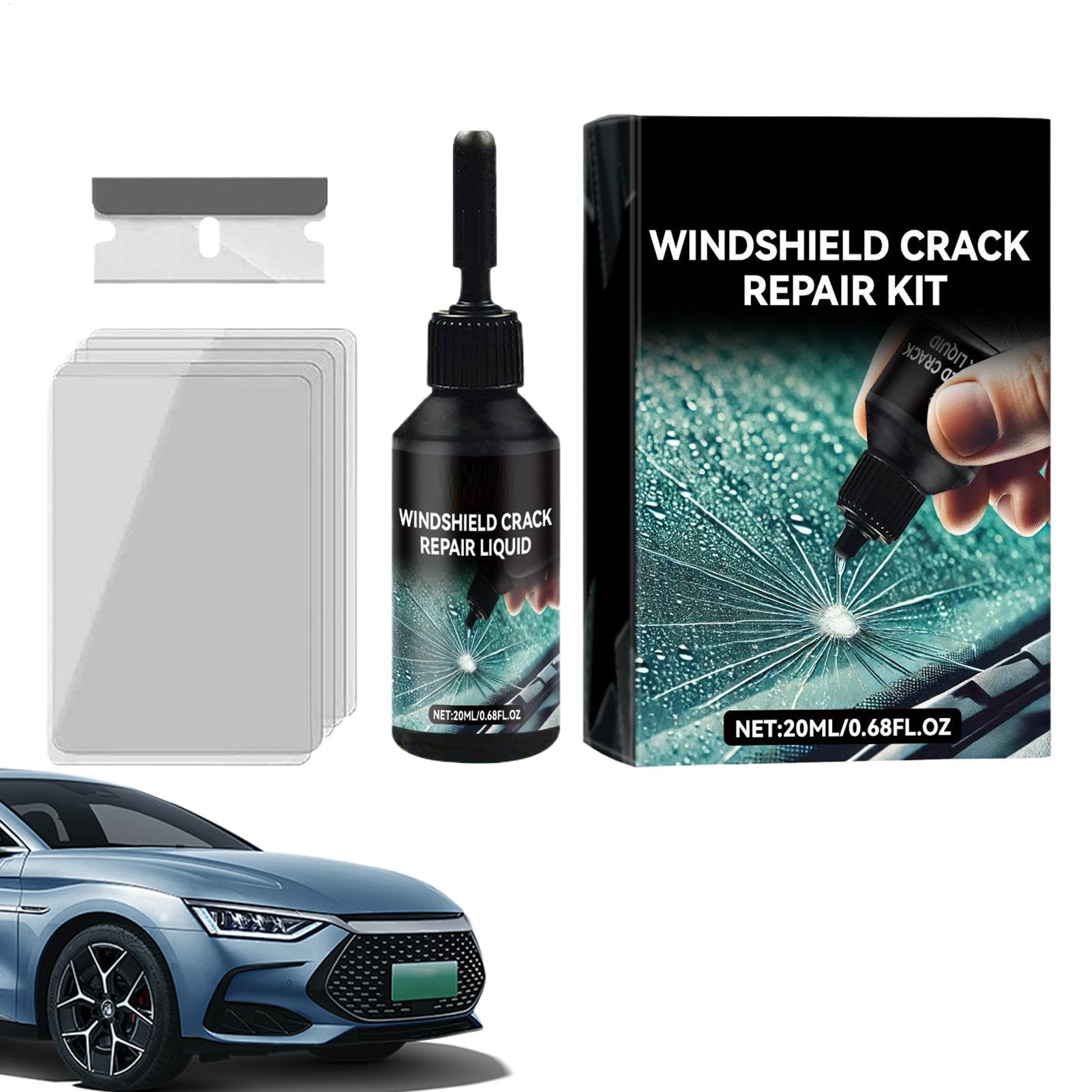 Weqizuerqi Glas Reparatur Set Auto - 40ml Chipped Windshield Repair Kit, Steinschlag Reparaturset Windschutzscheibe, Cracks Gone Glass Repair Kit, Zur Reparatur Langer Rissen, Löchern, Rissen von Weqizuerqi