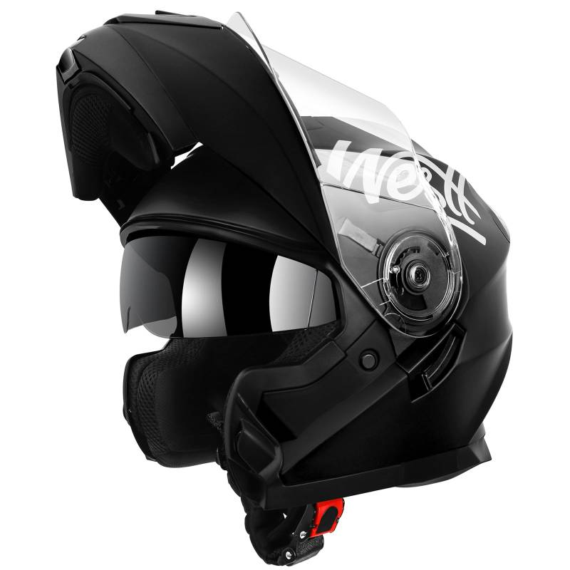 Westt Klapphelm Flip up Motorradhelm Integralhelm Herren Damen mit verstärktem Kinnschutz Chopper Moped Mofa Roller Modular Helm Motorrad mit ECE 22.06,Matt Schwarz,M (57-58 cm) von Westt