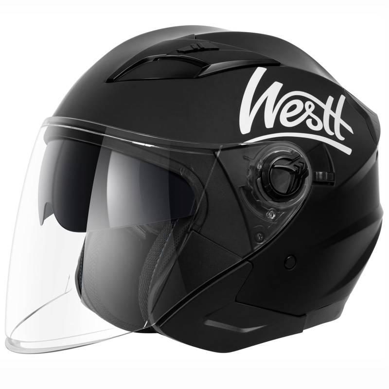 Westt Jethelm mit Visier und Sonnenblende Motorradhelm Herren Damen Rollerhelm Mopedhelm Mofa Chopper Helm Motorrad Halbhelm Open-Face-Helm Pilotenhelm ECE DOT Zertifiziert von Westt