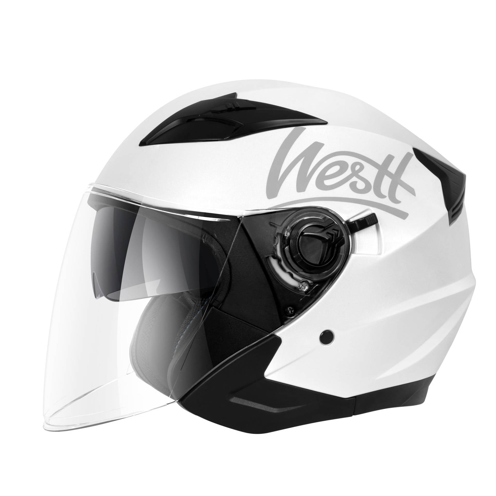 Westt Jethelm mit Visier und Sonnenblende Motorradhelm Herren Damen Rollerhelm Mopedhelm Mofa Chopper Helm Motorrad Halbhelm Open-Face-Helm Pilotenhelm ECE DOT Zertifiziert von Westt