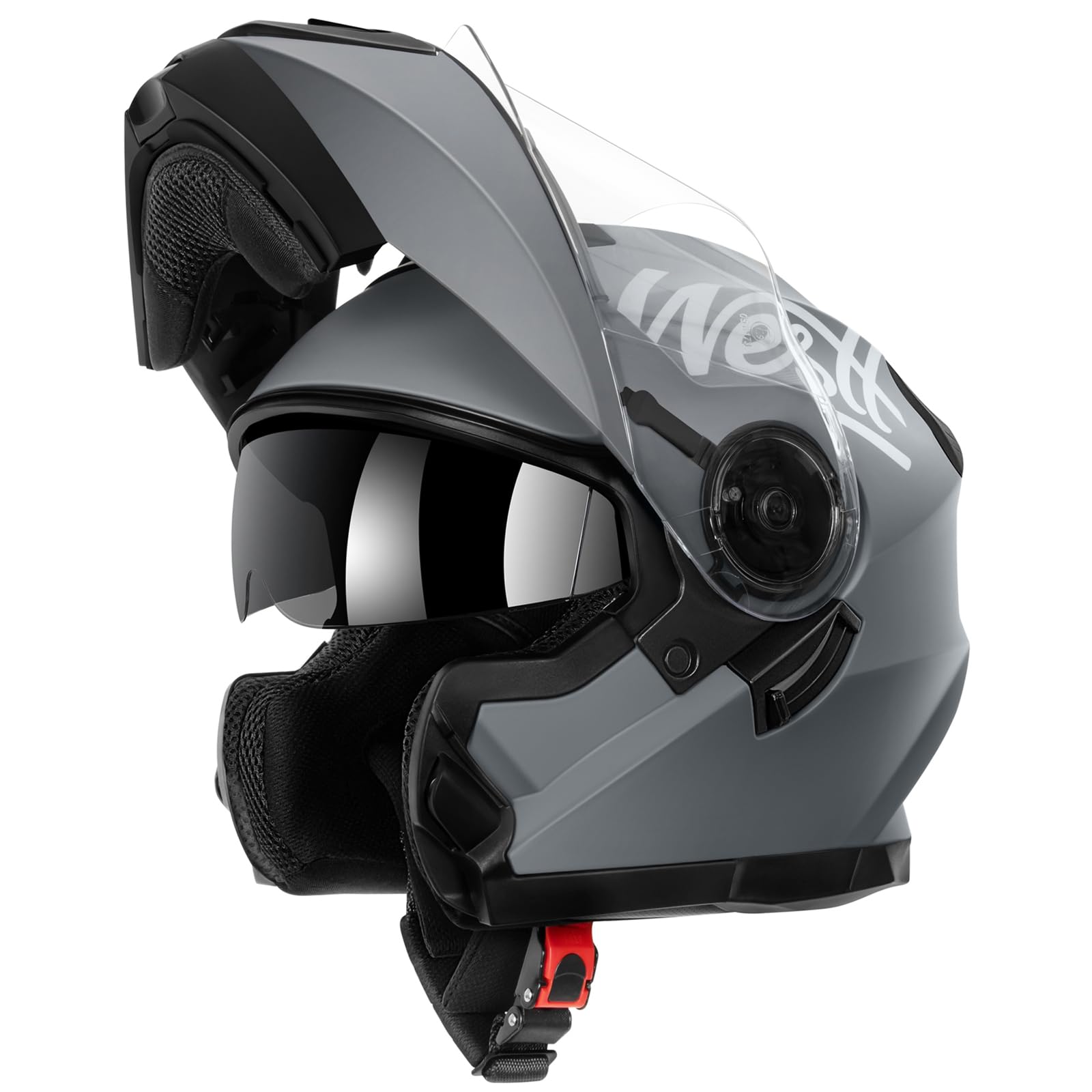 Westt Klapphelm Flip up Motorradhelm Integralhelm Herren Damen mit verstärktem Kinnschutz Chopper Moped Mofa Roller Modular Helm Motorrad mit ECE 22.06,grau, L (59-60 cm) von Westt