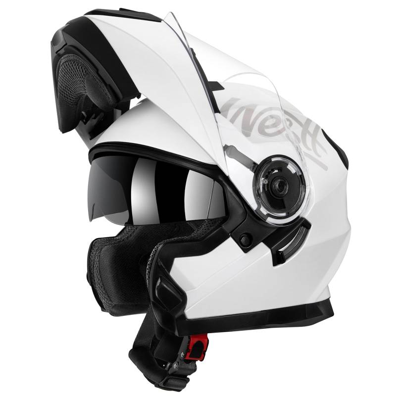 Westt Klapphelm Flip up Motorradhelm Integralhelm Herren Damen mit verstärktem Kinnschutz Chopper Moped Mofa Roller Modular Helm Motorrad mit ECE 22.06,weiß, S (55-56cm) von Westt