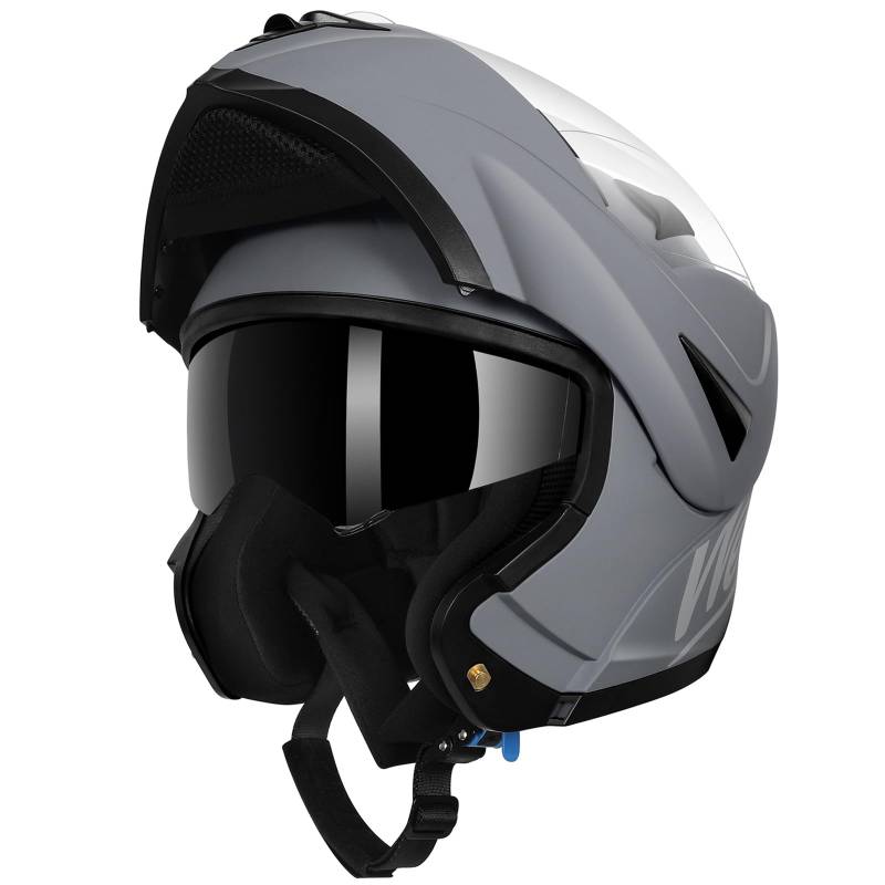 Westt Klapphelm Motorradhelm ECE-R 22.06 Zertifiziert Integralhelm für Damen und Herren Jethelm mit Kinnschutz Scooter Roller Moped Helm mit Sonnenblende und Visier (Matt Grau, M) von Westt