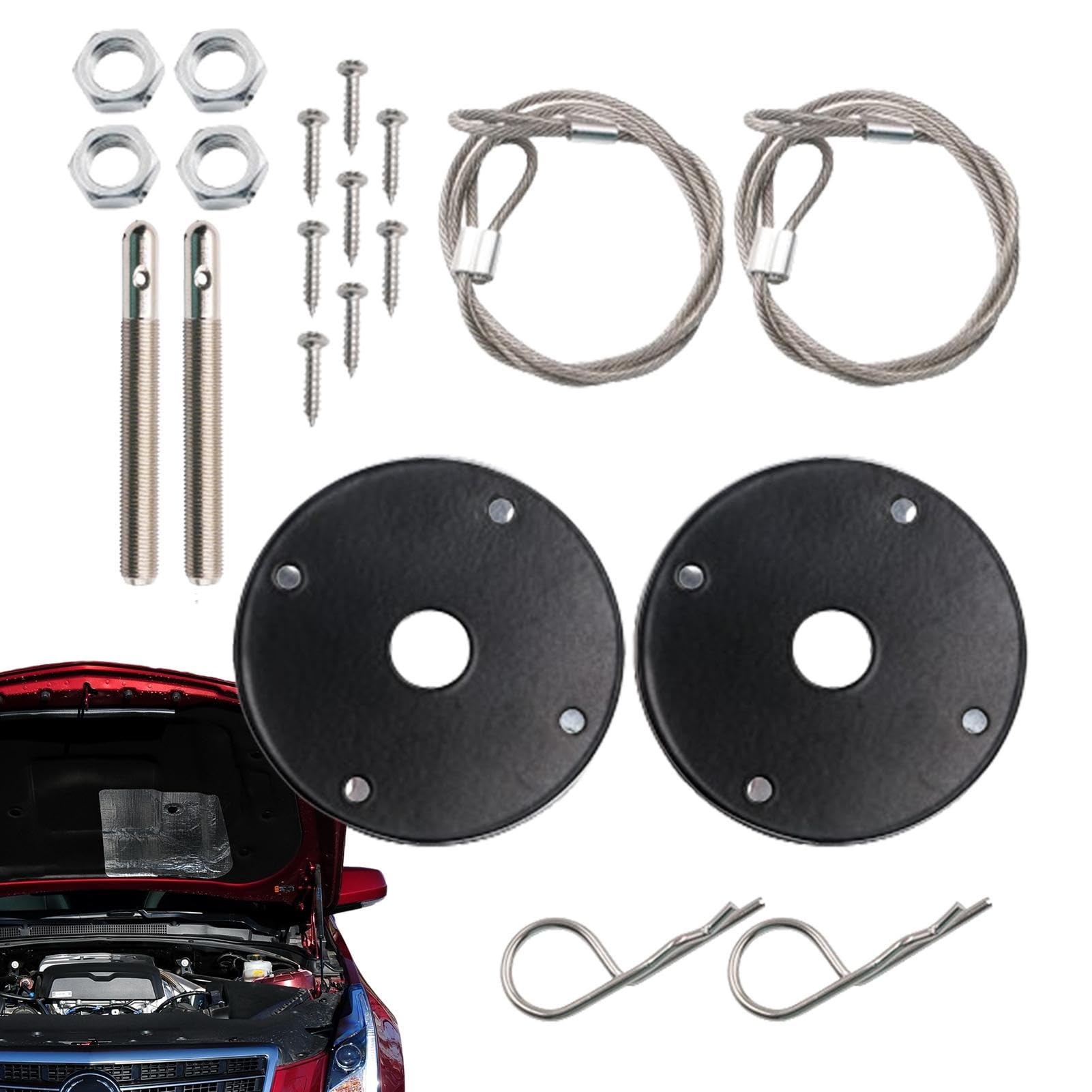 Wezalget Motorhaubenstift-Set | Edelstahl-Schnellverriegelung Haubenstifte und Stiftplattenschloss, Motorhauben-Stiftplatte, Motorhaubenschloss, Clip-Kit, modifiziertes Zubehör, von Wezalget