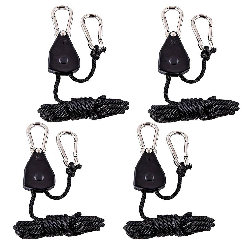 Wffeila 4 Stück mit Haken Ratsche 1/8 Zoll verstellbar schweres Seil Clip Kleiderbügel 150 lb, Ratschenseil, verstellbar, gewachst, leicht, Ratsche, Nylon, Schwarz von Wffeila